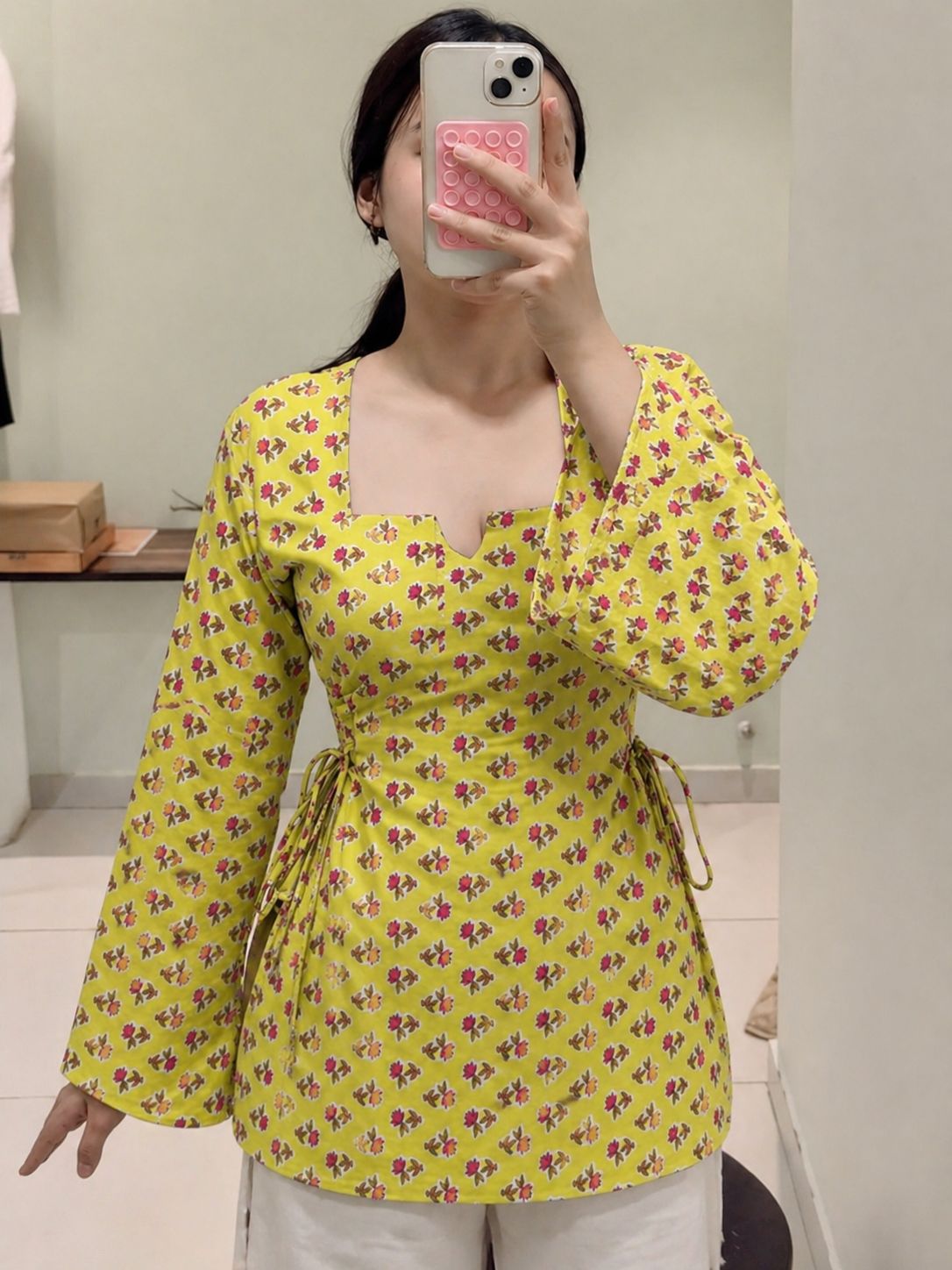 Yellow double side knot kurti