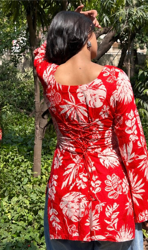 Red front knot kurti