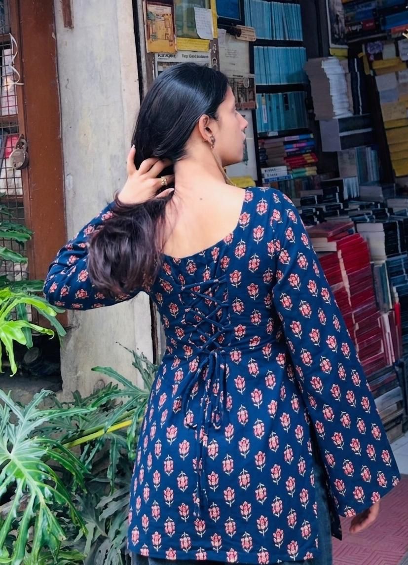 Dark blue front knot kurti