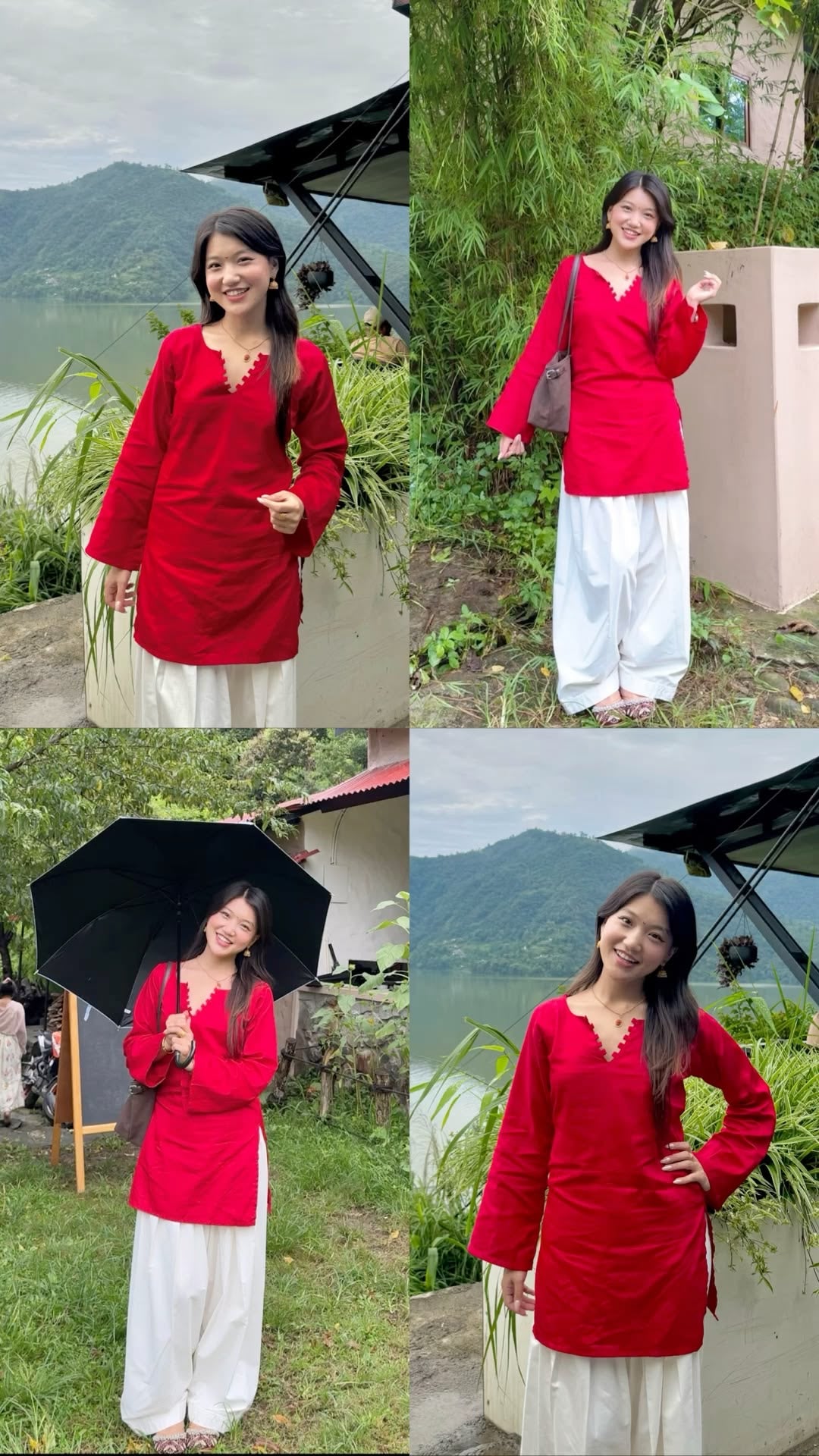 Red kurti with white farsi salwar