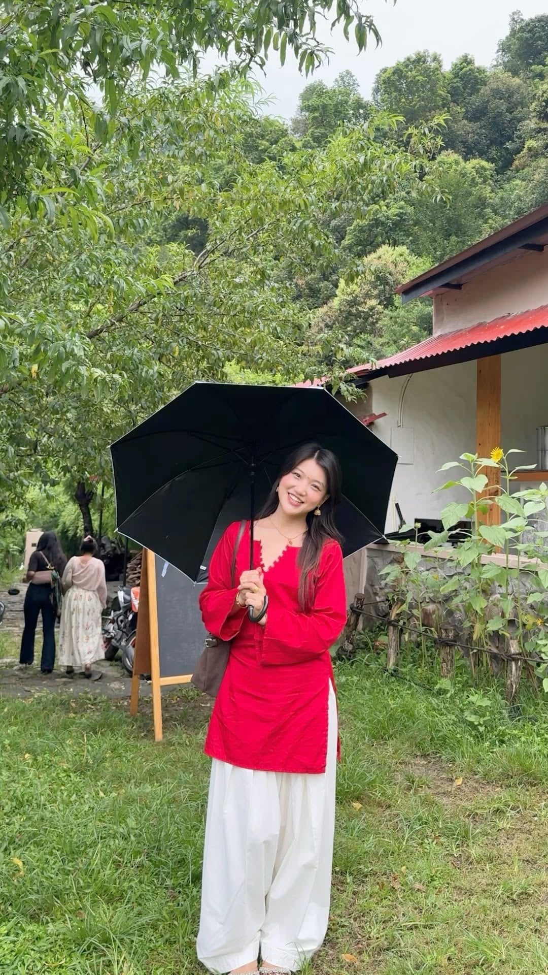 Red kurti with white farsi salwar