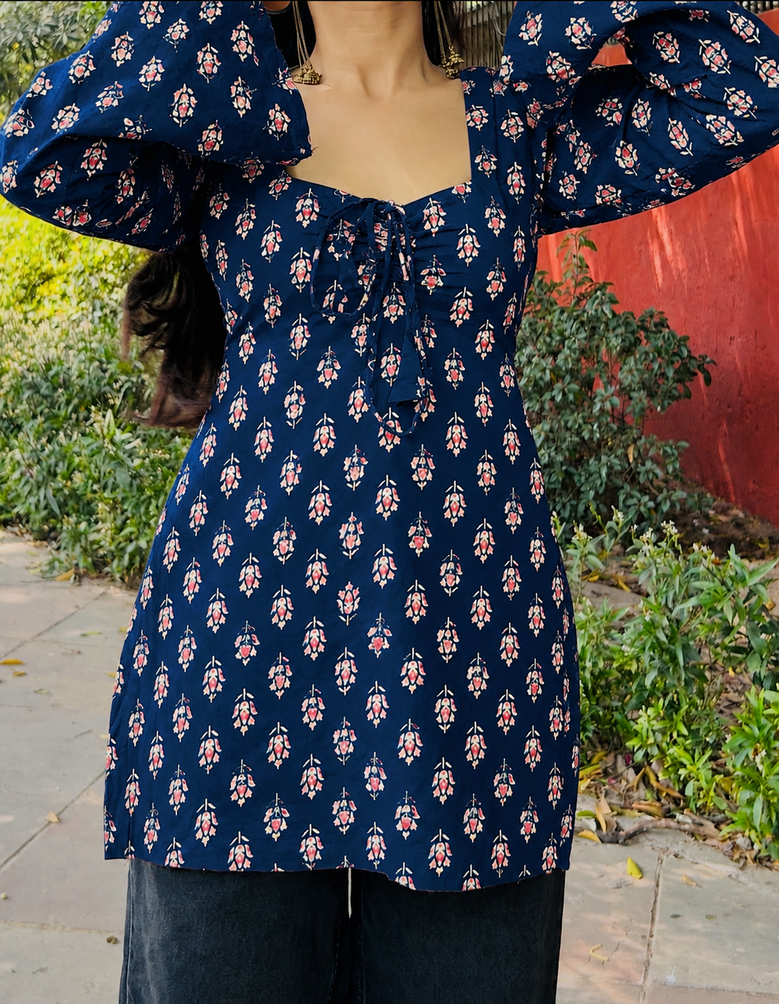 Dark blue front knot kurti