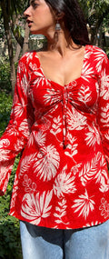 Red front knot kurti