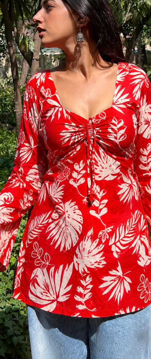 Red front knot kurti