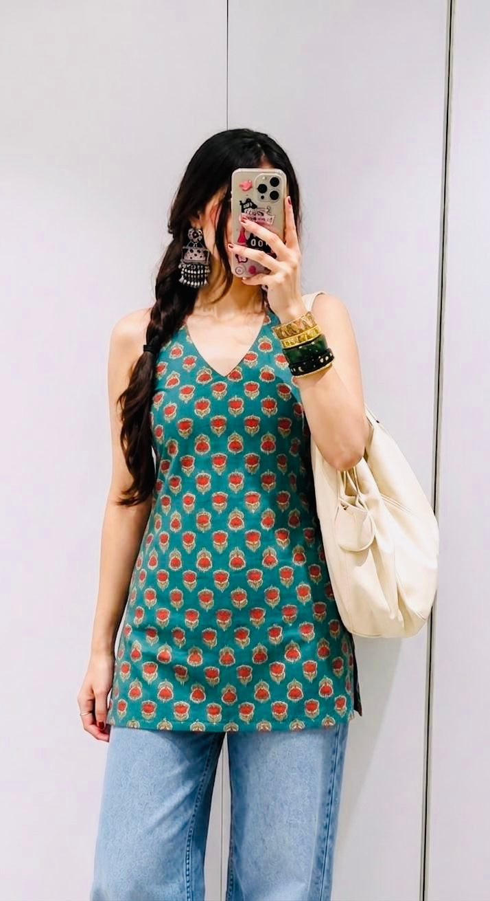 Green halter neck kurti