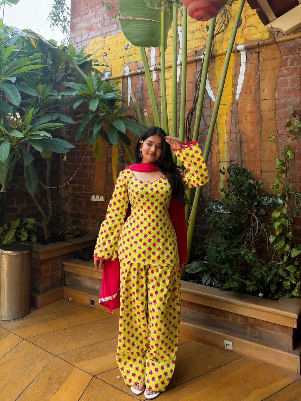 Yellow dotted farsi set with corset back