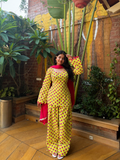 Yellow dotted farsi set with corset back