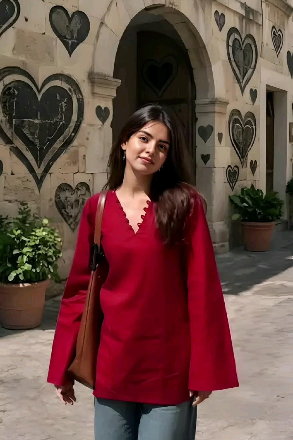 Maroon bell sleeves kurti❤️🪷