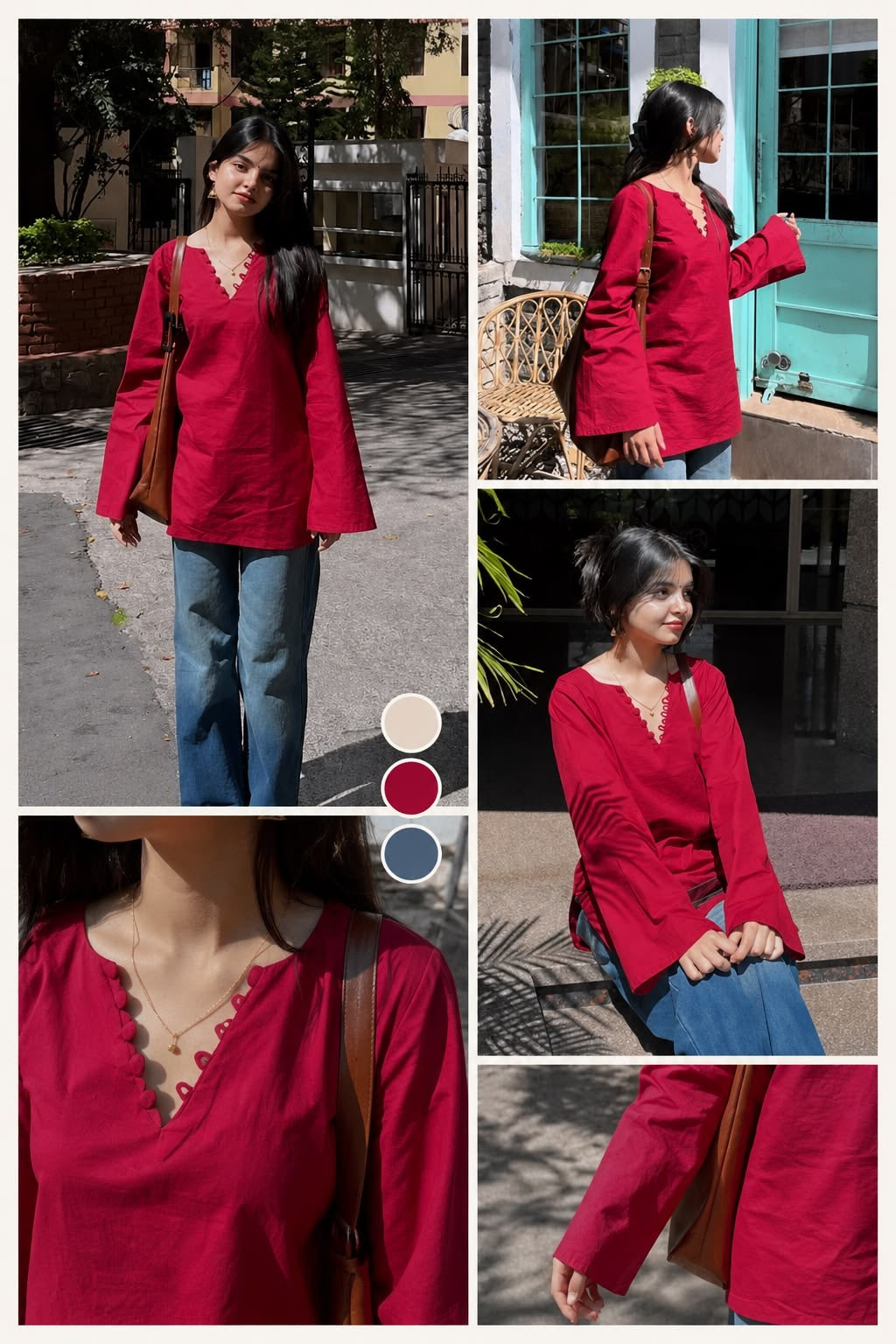 Maroon bell sleeves kurti❤️🪷
