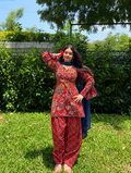 Red butti farsi set with corset back