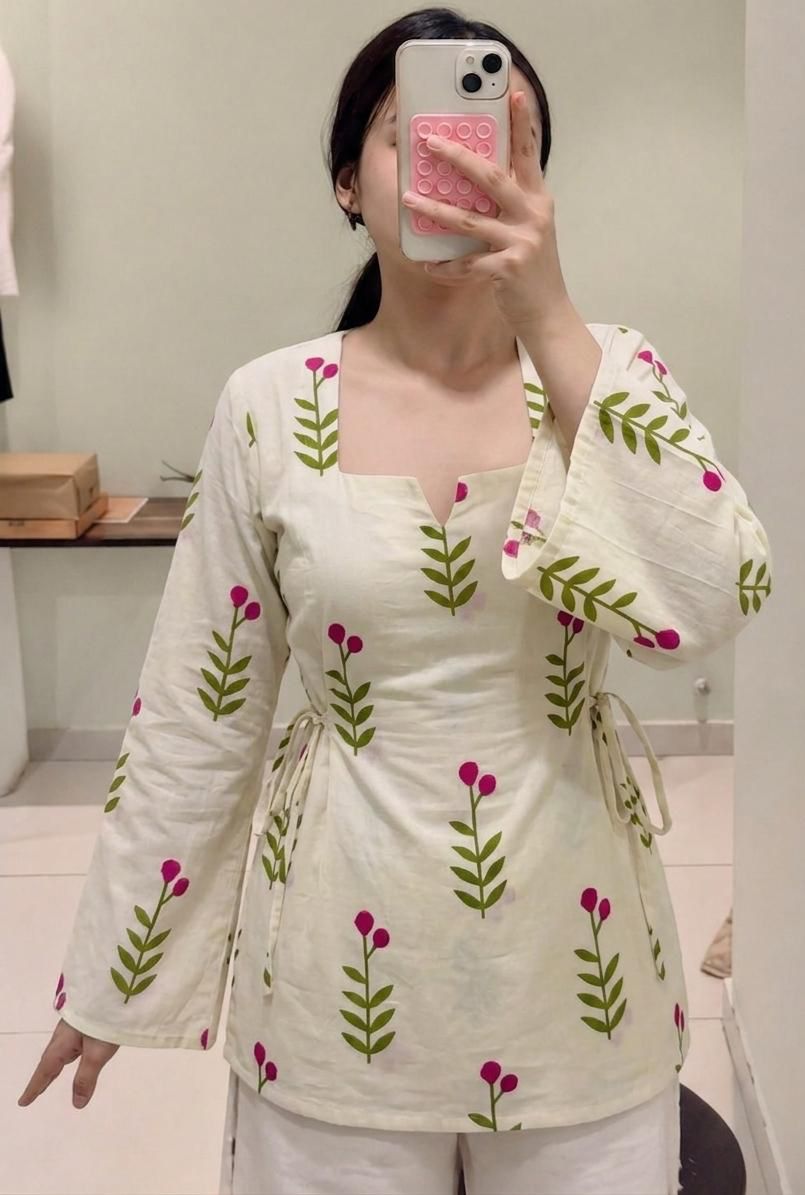 White kurti with side knot