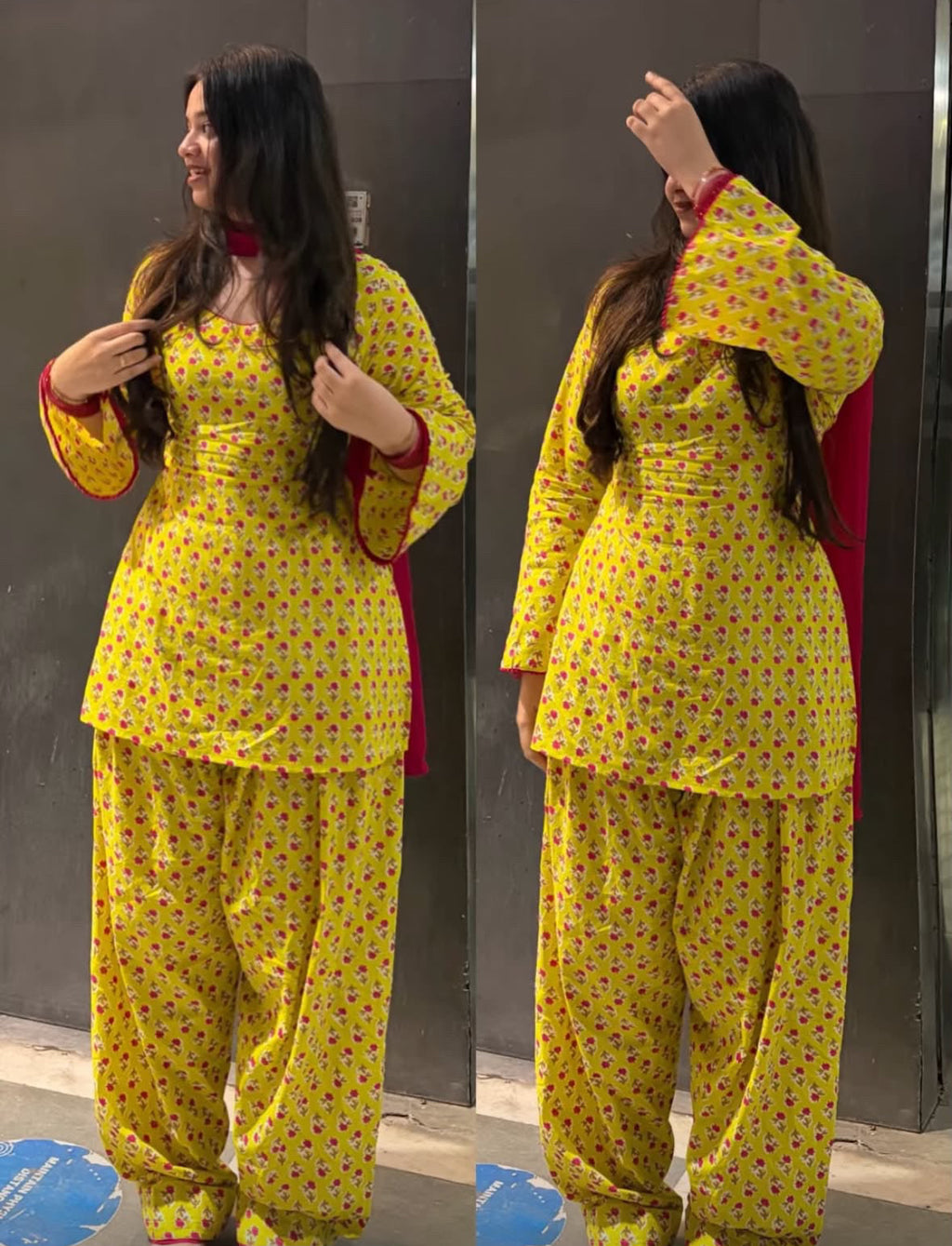 Yellow dotted farsi set with corset back